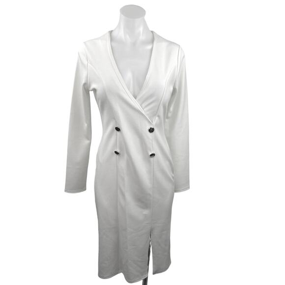 Outrageous Fortune White Double Breasted Blazer Wrap Long Sleeve Tuxedo Dress 6 - Picture 2 of 5